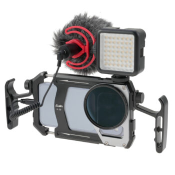 Fotga 4-in-1 Smartphone Cage Kit Photo Video Stabilizer w/Handles + Microphone + LED Light + ND Filter for iPhone 17 16 15 Pro Max Samsung Cell Phone TikTok & YouTube Vlog Live Stream Video Recording